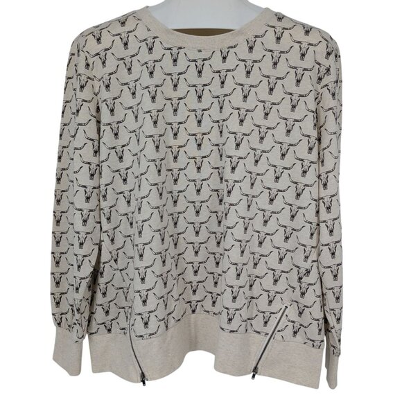 Ariat Pullover Sweatshirt Women Size XXL Bully Longhorn Skull Print Western Boho - Picture 1 of 13
